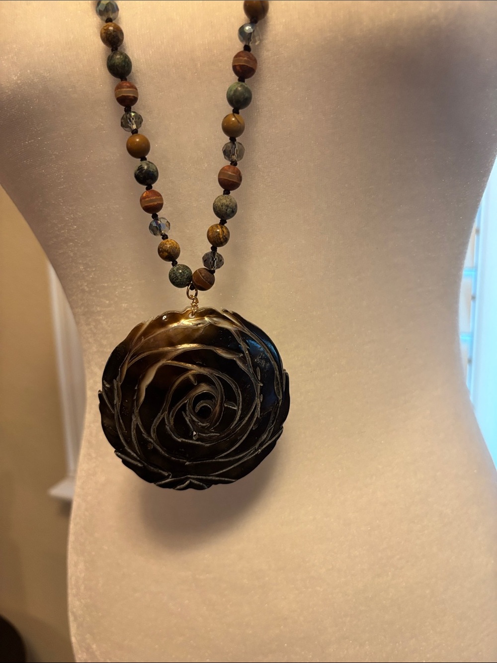 Handcrafted Rose Pendant Beaded Necklace - Picture 1 of 8